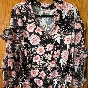 Donna Ricco Black and Pink Floral Blouse